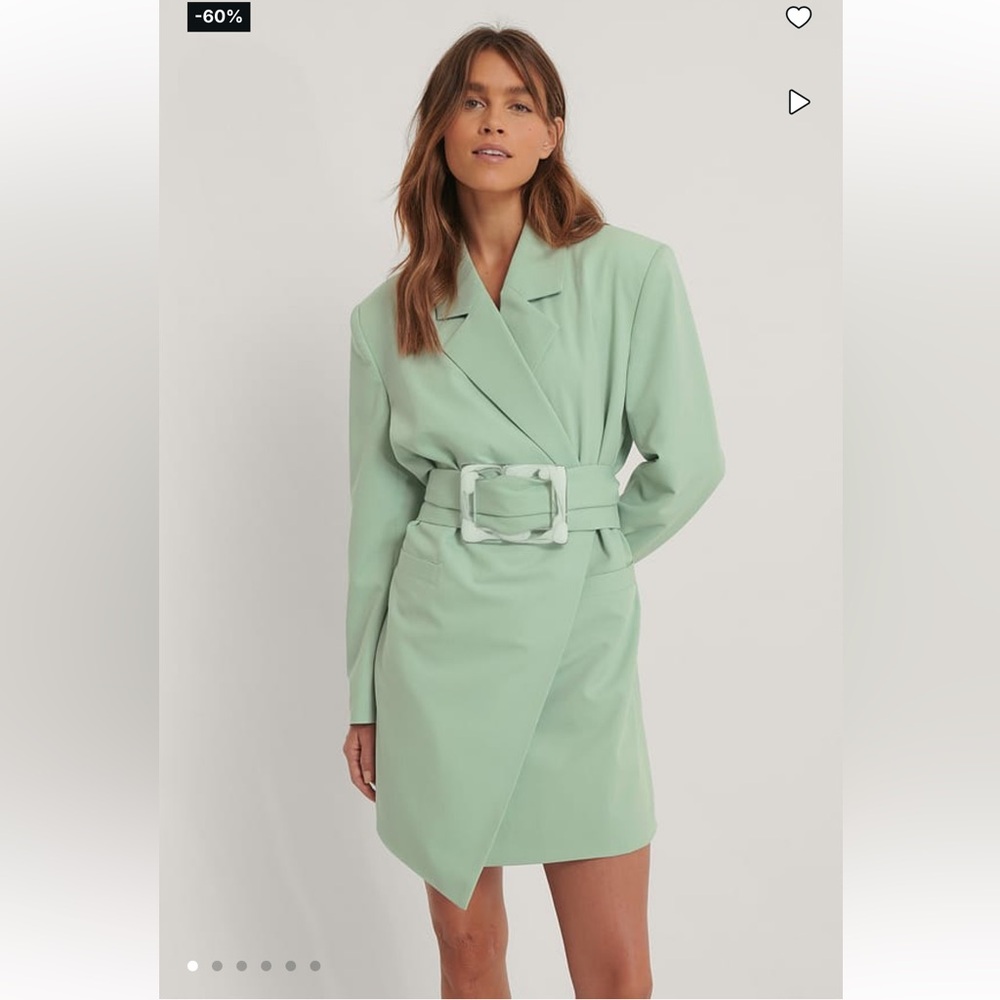 NA-KD Sage green blazer dress with statement big buckle belt size EUR 36